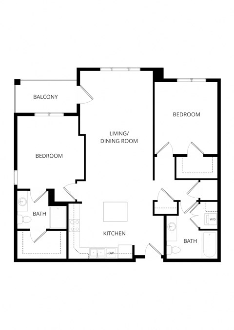 a floor plan of a house with bedrooms and a living room